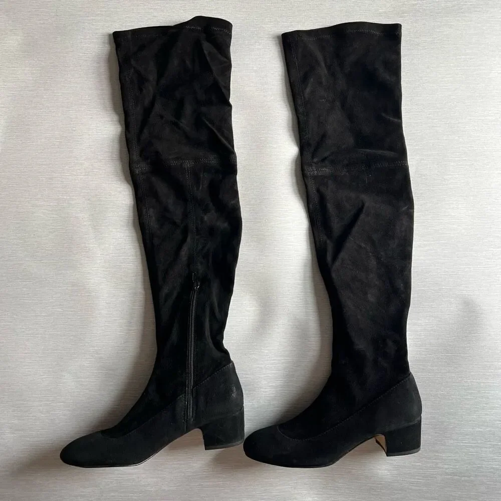 TED BAKER Ayannah Over The Knee Suede Stretch Leather Black Boots US Size 7 New